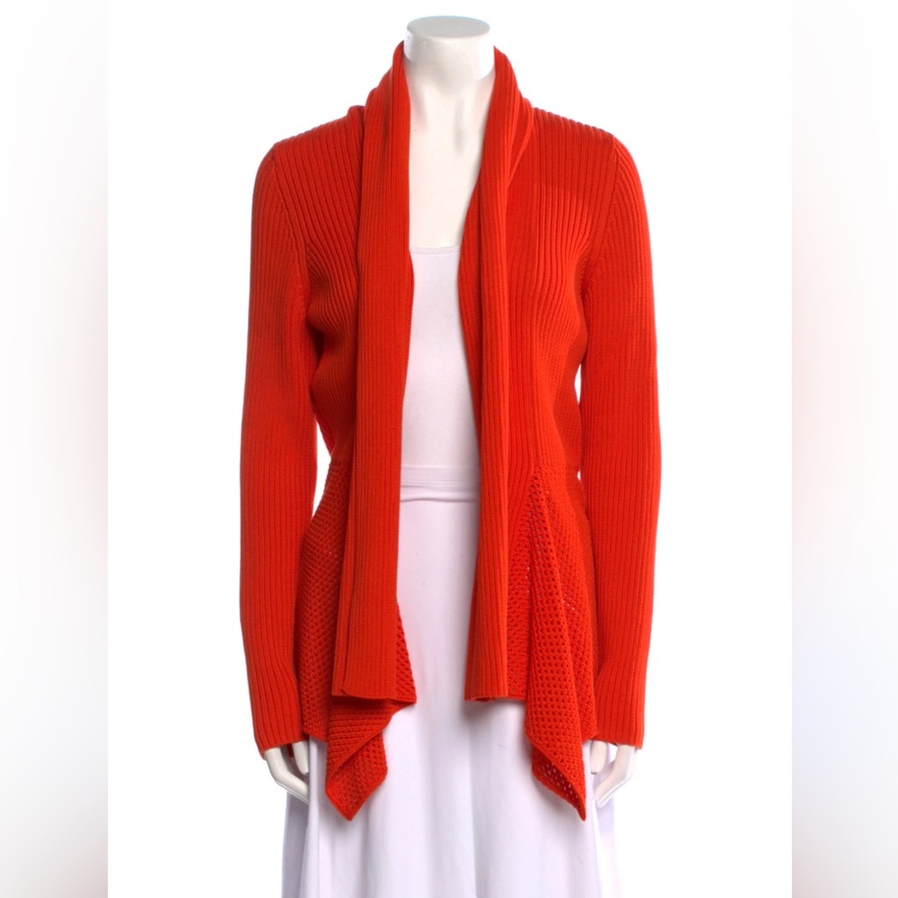 AKRIS PUNTO Orange Flowy Ribbed Sweater Cardigan With Pointed Hem Sz US 10